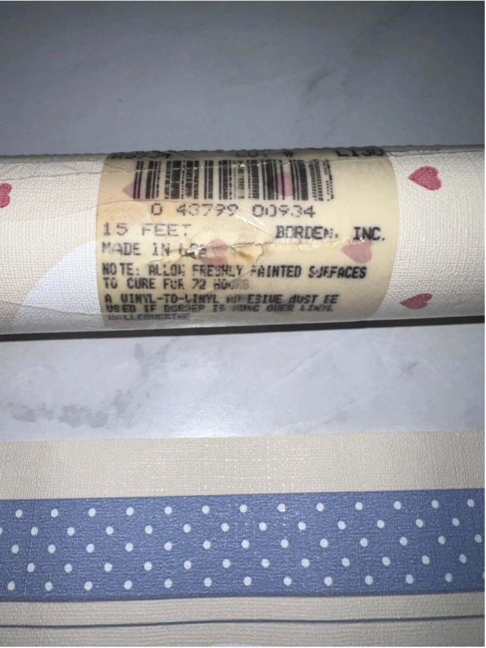 VTG Borden Inc. Wallpaper Border Beige Blue Duck Heart Pattern